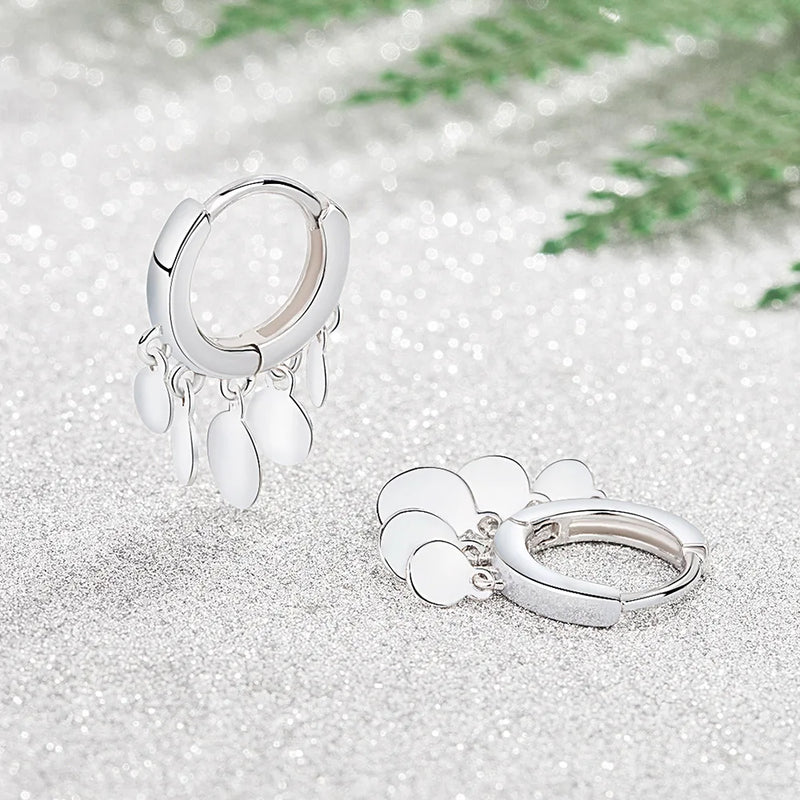 925 Sterling Silver Water Drop Round Earrings For Women