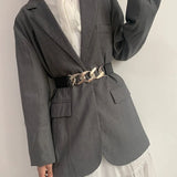 Female Metal Chain Elastic Waistband Fine Cummerbund Cinch Belt for Women Dress