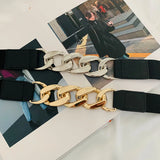 Female Metal Chain Elastic Waistband Fine Cummerbund Cinch Belt for Women Dress