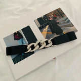 Female Metal Chain Elastic Waistband Fine Cummerbund Cinch Belt for Women Dress