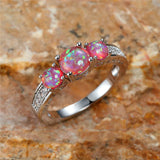 Small Round Silver Purple Opal Stone Ring Vintage Wedding Jewelry