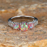 Small Round Silver Purple Opal Stone Ring Vintage Wedding Jewelry
