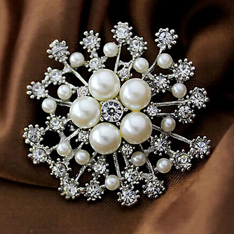Crystal Flower Brooch Charm Pin Pearl Pin Dress Coat Accessories
