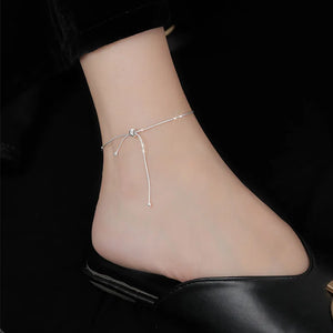 925 Silver Snake Chain Bow Knot Anklets Bracelet Necklace Set