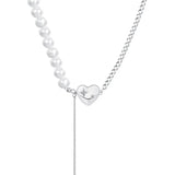 925 Silver Tassel Necklace w/ Pearl Heart Pendant