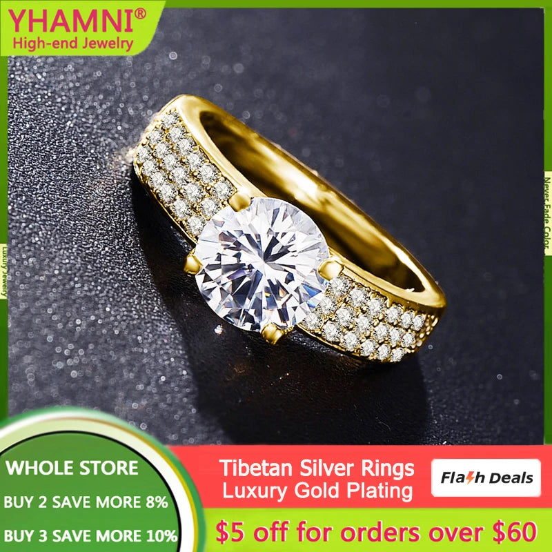 Yellow Tibetan Silver Ring with Cubic Zircon - Wedding Band for Women
