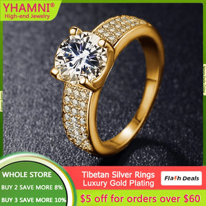 Yellow Tibetan Silver Ring with Cubic Zircon - Wedding Band for Women