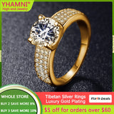 Yellow Tibetan Silver Ring with Cubic Zircon - Wedding Band for Women