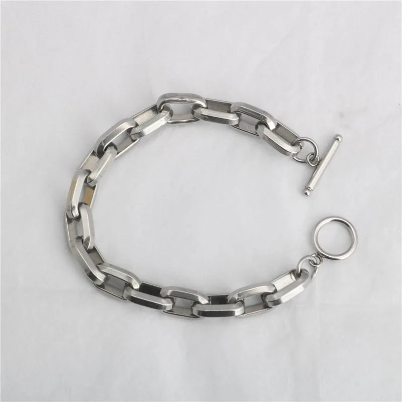 Flat Wide OT Buckle Bracelet Chain Stainless Steel
