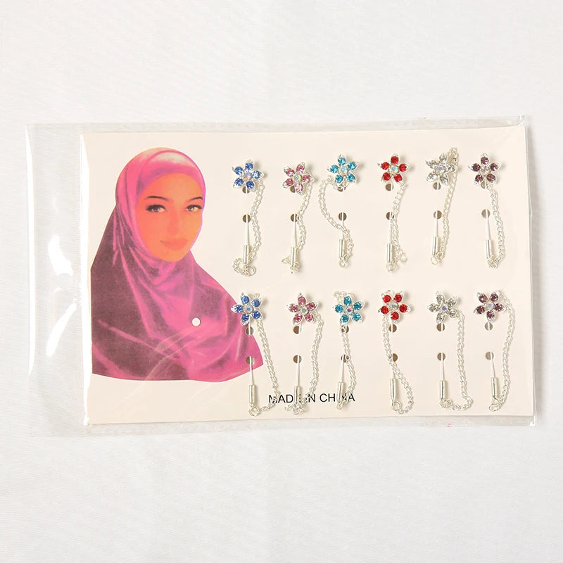 Crystal Glitter Hijab Pins Chain Brooch 12 Pcs/lot