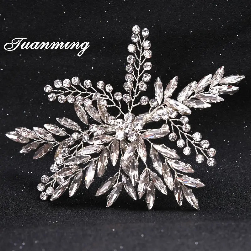 Bride Hairpins Leaf Rhinestone Wedding Barrettes Hairgrips Headdress
