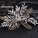 Bride Hairpins Leaf Rhinestone Wedding Barrettes Hairgrips Headdress