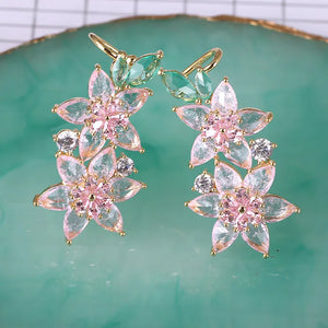 Ice Zirconia Flower Cuff Earring Wedding Jewelri Anniversary Women Drop Earring