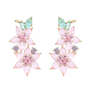 Ice Zirconia Flower Cuff Earring Wedding Jewelri Anniversary Women Drop Earring