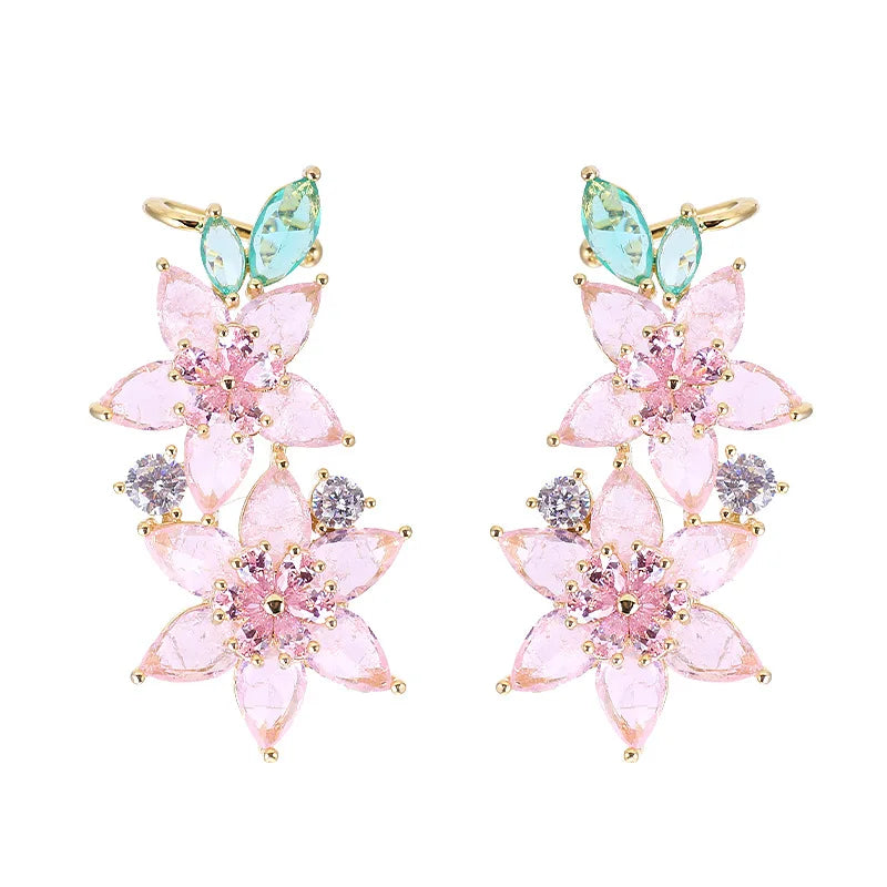 Ice Zirconia Flower Cuff Earring Wedding Jewelri Anniversary Women Drop Earring