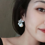 Flower Pearl Earrings CZ Stone Dangle Earings Wedding Jewelry