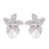 Flower Pearl Earrings CZ Stone Dangle Earings Wedding Jewelry