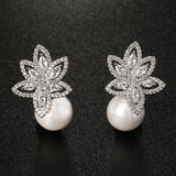 Flower Pearl Earrings CZ Stone Dangle Earings Wedding Jewelry