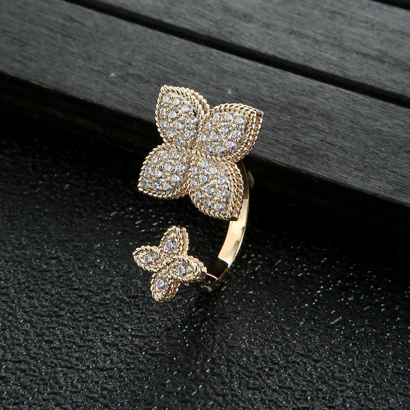 Flower Open Ring Zircon Jewelry Party Christmas ZK30
