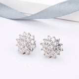 Flower Shape 925 Sterling Silver Stud Earrings with Cubic Zirconia