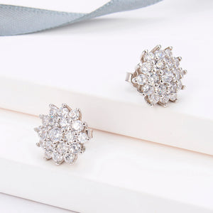 Flower Shape 925 Sterling Silver Stud Earrings with Cubic Zirconia