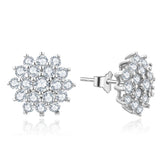 Flower Shape 925 Sterling Silver Stud Earrings with Cubic Zirconia