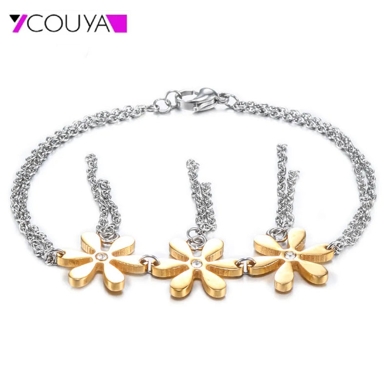 Flower Tassel Pendant Bracelet Silver Chain Sweet Girls Charm Bracelet