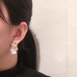 Flower Wedding Earring for Women Big Round Pearl CZ Anniversary Drop Earring
