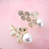 Flower Wedding Earring for Women Big Round Pearl CZ Anniversary Drop Earring