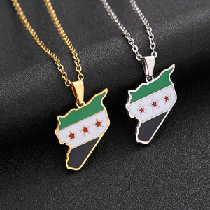 Syrian Army Map Flag Pendant Necklace Stainless Steel Gold/Silver Ethnic Gift