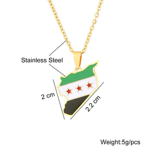 Syrian Army Map Flag Pendant Necklace Stainless Steel Gold/Silver Ethnic Gift