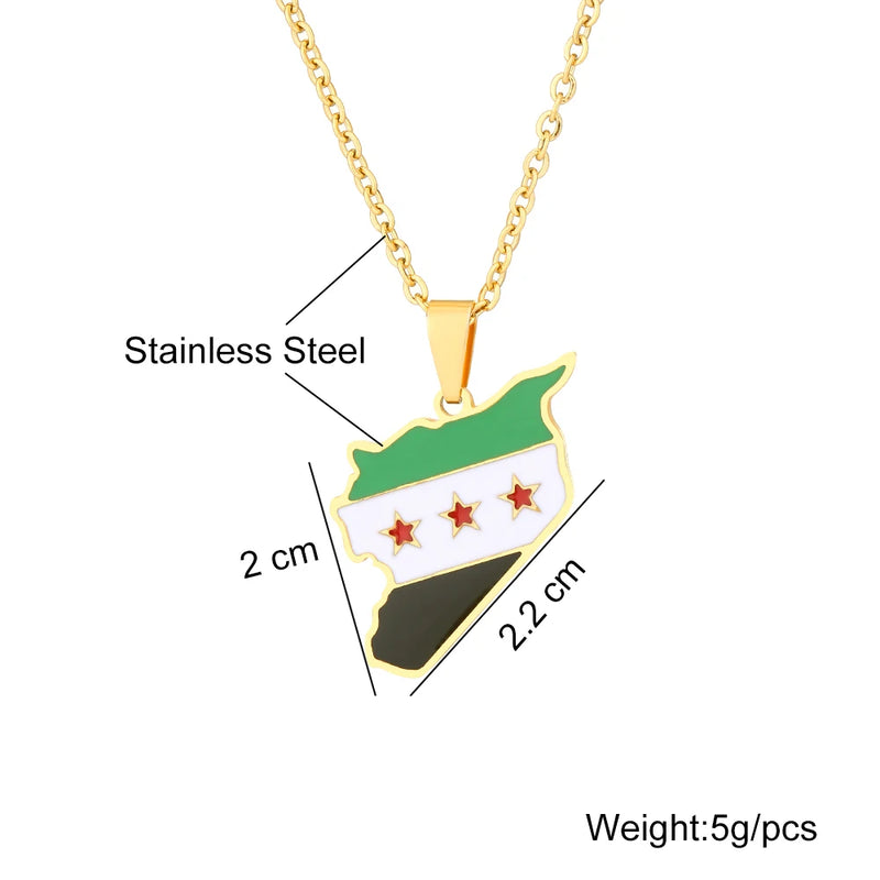 Syrian Army Map Flag Pendant Necklace Stainless Steel Gold/Silver Ethnic Gift