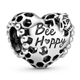 925 Silver Bee Happy Honeycomb Family Tree Dragonfly Heart Charm Bracelet Beads