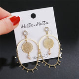 French Charm Zircon Silver Crown Drape Dream Catcher Earrings