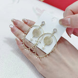 French Charm Zircon Silver Crown Drape Dream Catcher Earrings