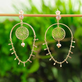 French Charm Zircon Silver Crown Drape Dream Catcher Earrings