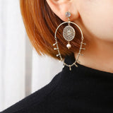 French Charm Zircon Silver Crown Drape Dream Catcher Earrings