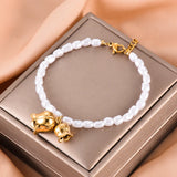 French Sweet Pearl Bracelet with Flower Charm Bangle for Women