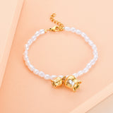 French Sweet Pearl Bracelet with Flower Charm Bangle for Women