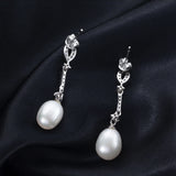Pearl Drop Earrings 925 Silver CZ Style Jewelry Gift