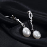Pearl Drop Earrings 925 Silver CZ Style Jewelry Gift