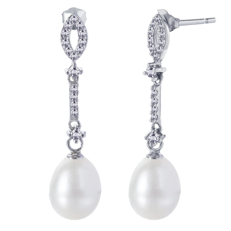 Pearl Drop Earrings 925 Silver CZ Style Jewelry Gift