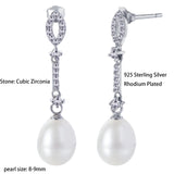 Pearl Drop Earrings 925 Silver CZ Style Jewelry Gift