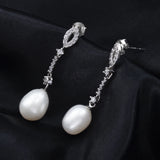 Pearl Drop Earrings 925 Silver CZ Style Jewelry Gift