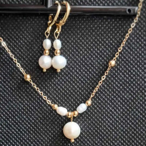 Baroque Pearl Necklace Earring Set Stainless Natural Silver Heart Dragon