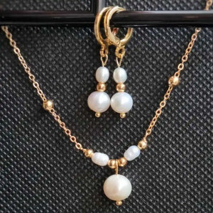 Baroque Pearl Necklace Earring Set Stainless Natural Silver Heart Dragon