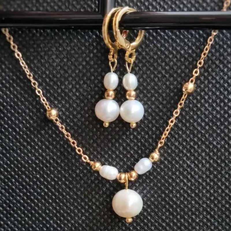 Pearl Necklace Earring Set Chakra Quartz Silver Wedding Beads