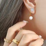 Freshwater Pearl Earrings Zircon Plated Jewelry Romantic Wedding Gift
