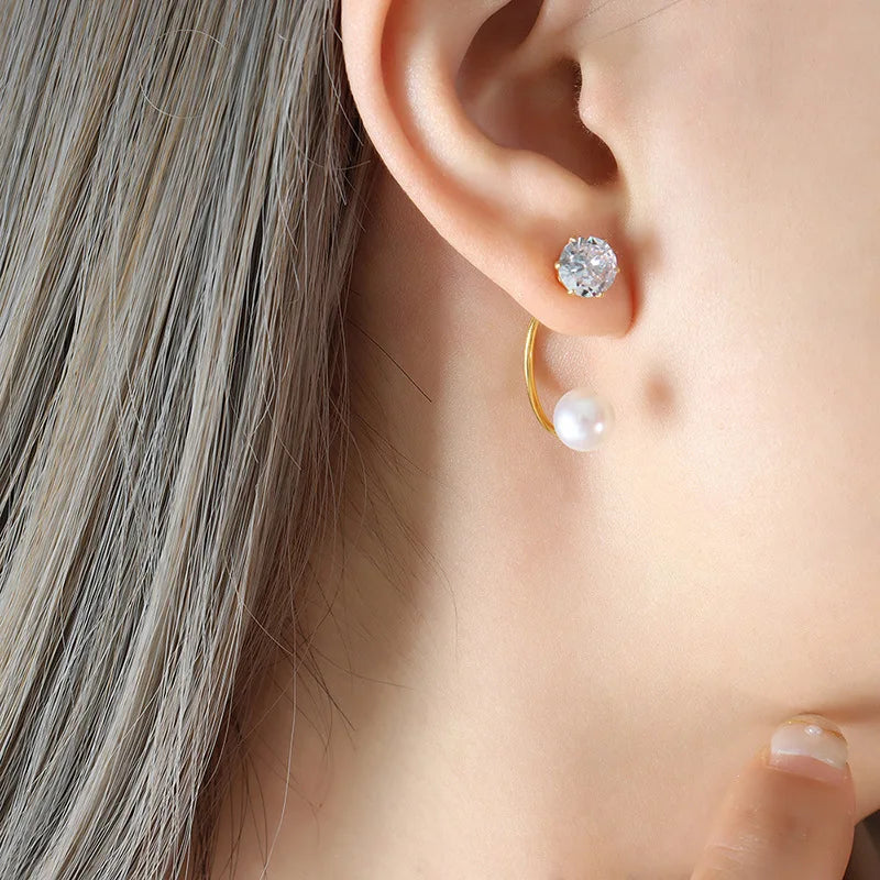 Freshwater Pearl Earrings Zircon Plated Jewelry Romantic Wedding Gift