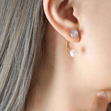 Freshwater Pearl Earrings Zircon Plated Jewelry Romantic Wedding Gift